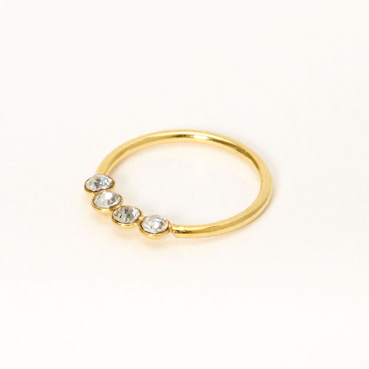 Gold Sterling Silver 22G Four Crystal Hoop Nose Ring,