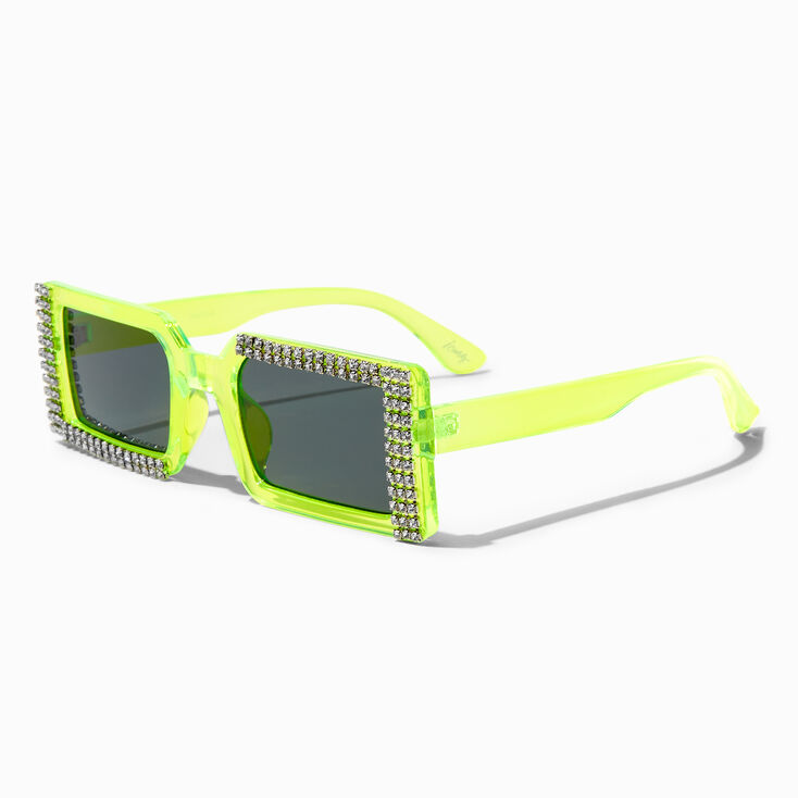 Embellished Neon Yellow Rectangular Sunglasses,
