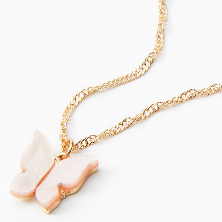 Gold Butterfly Pendant Necklace - Blush Pink,