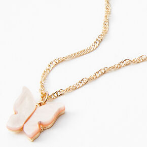 Gold Butterfly Pendant Necklace - Blush Pink,