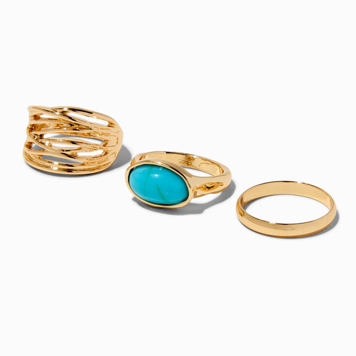 Gold-tone Turquoise Ring Stack - 3 Pack,
