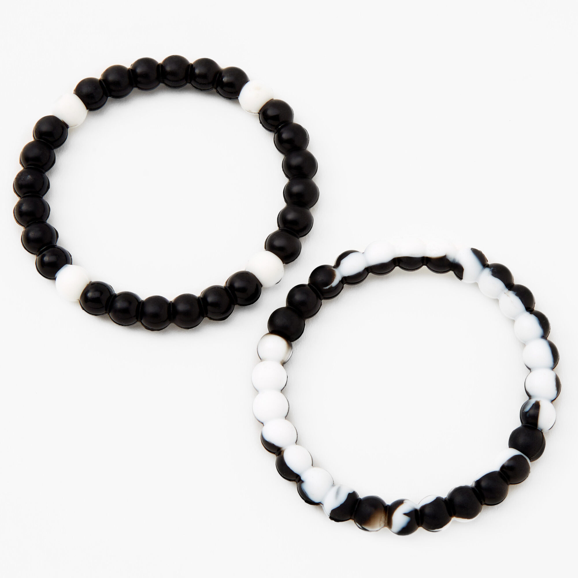 Icing Black and White Marble Beaded Stretch Bracelets - 2 Pack