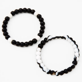 Black And White Marble Beaded Stretch Bracelets - 2 Pack,