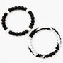 Black And White Marble Beaded Stretch Bracelets - 2 Pack,