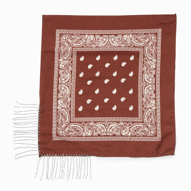 Brown Bandana Chain Fringe Head Scarf,