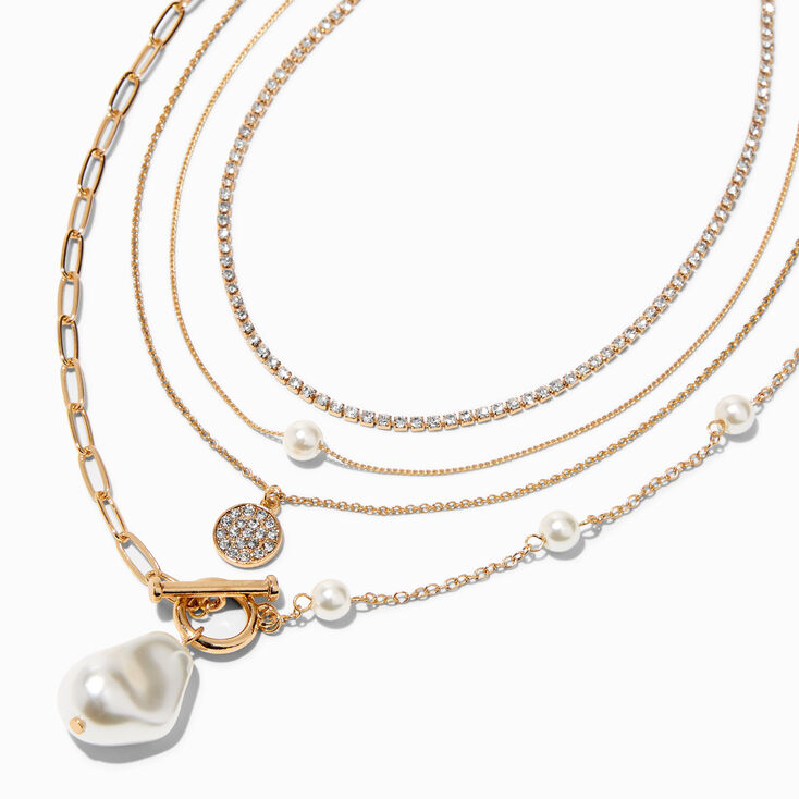 Gold Pearl Crystal Choker Necklace Set - 4 Pack,