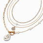 Gold Pearl Crystal Choker Necklace Set - 4 Pack,