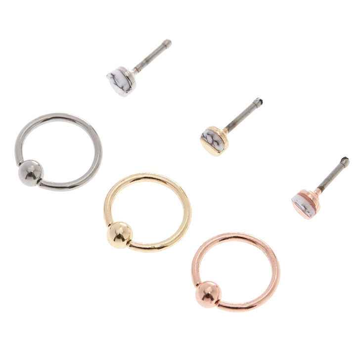 Mixed Metal Marble Nose Rings + Studs,