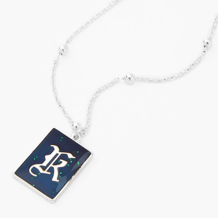 Silver Initial Rectangle Mood Pendant Necklace - K,