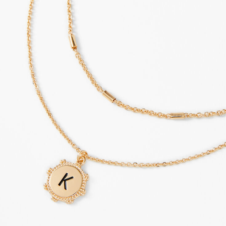 Gold Initial Medallion Multi Strand Necklace - K,