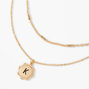 Gold Initial Medallion Multi Strand Necklace - K,
