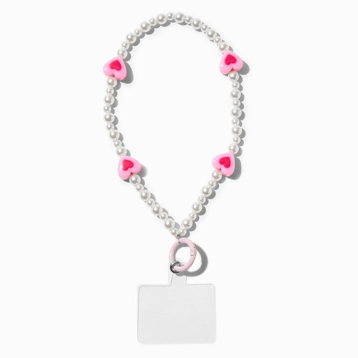 Heart &amp; Pearl Beaded Phone Wrist Strap,