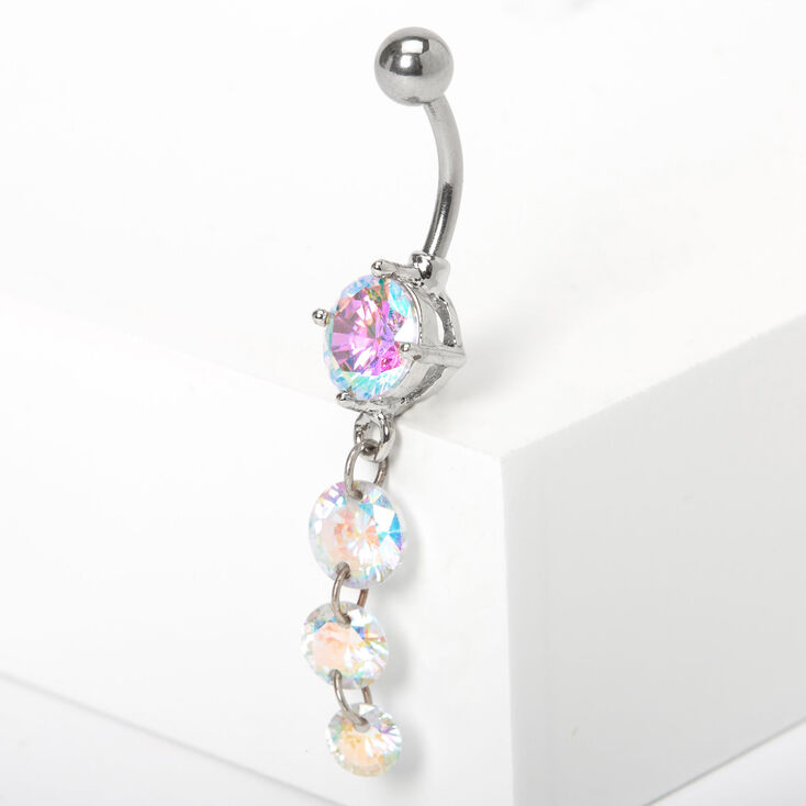 Silver 14G Iridescent Dangle Belly Ring,