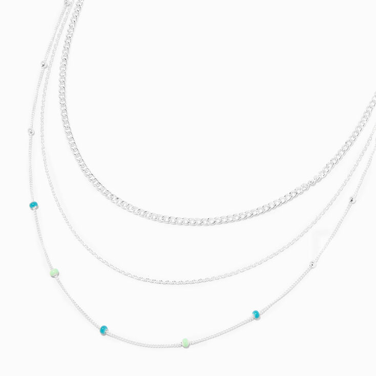 Silver Cool Color Beaded Multi-Strand Necklace,