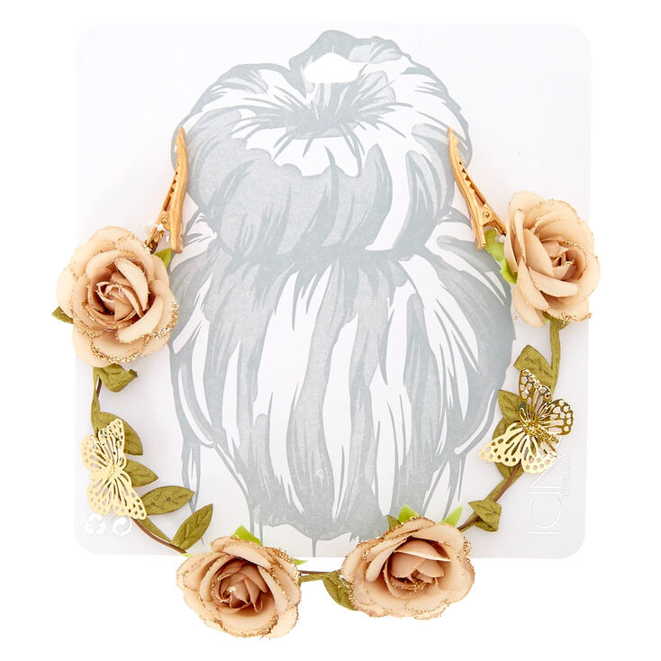 Glitter Butterfly Flower Hair Swag - Champagne,
