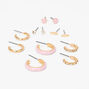 Gold Hoop &amp; Stud Earrings - Pink, 6 Pack,