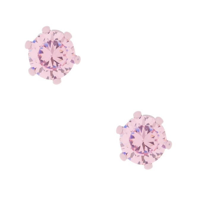 5MM Pink Cubic Zirconia Stud Earrings,