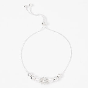 Silver Crystal Fireball &amp; Pearl Bolo Bracelet,