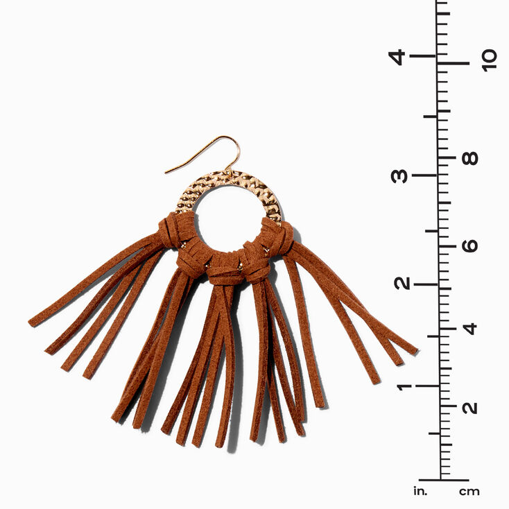 Gold Faux Suede Tassel 3&quot; Drop Earrings,