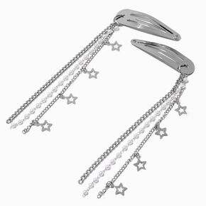 Silver Celestial Chain Dangle Snap Hair Clips - 2 Pack,