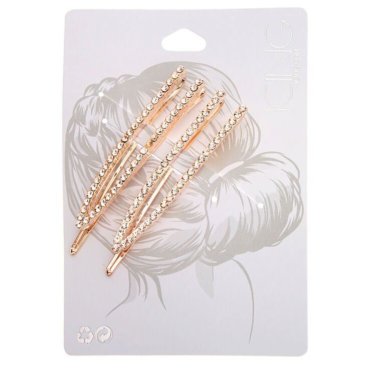 Rose Gold Rhinestone Open Bobby Pins - 2 Pack,
