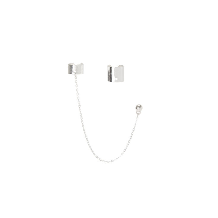 Silver Band & Chain Ear Cuff Set,
