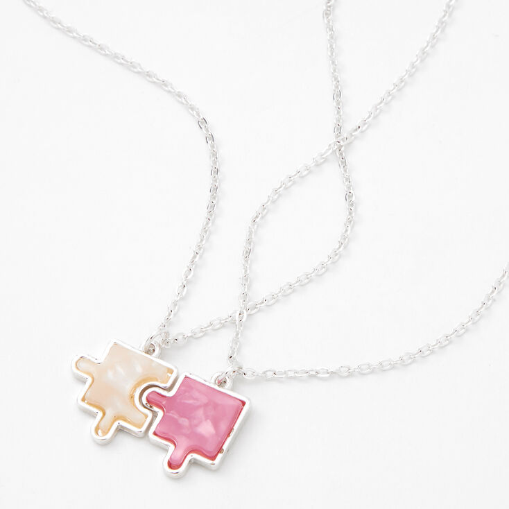 Best Friends Puzzle Piece 16&quot; Pendant Necklaces - Silver, 2 Pack,
