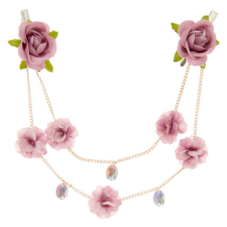 Lilac Paper Rose Gold Chain Hair Swag Clips,