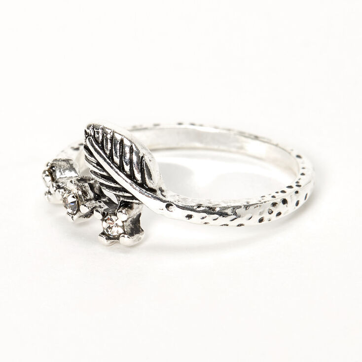 Silver Burnished Leaf Wrap Midi Ring,