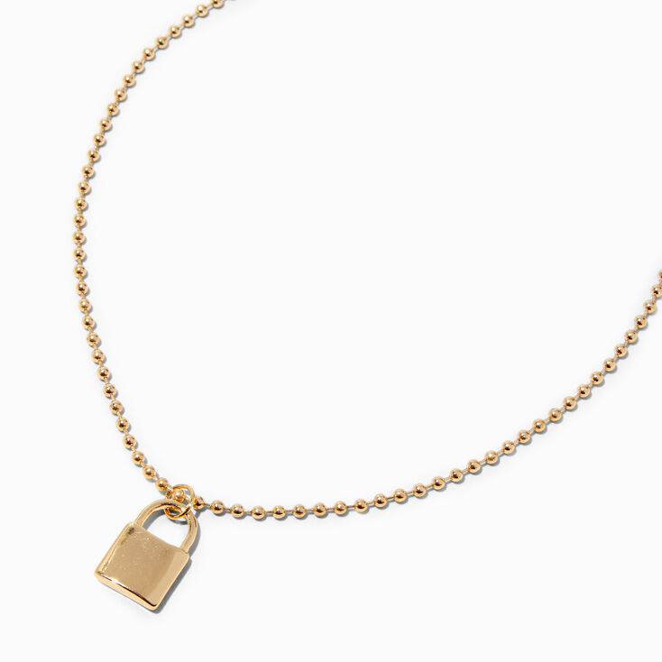 Gold-tone Padlock Pendant Necklace,