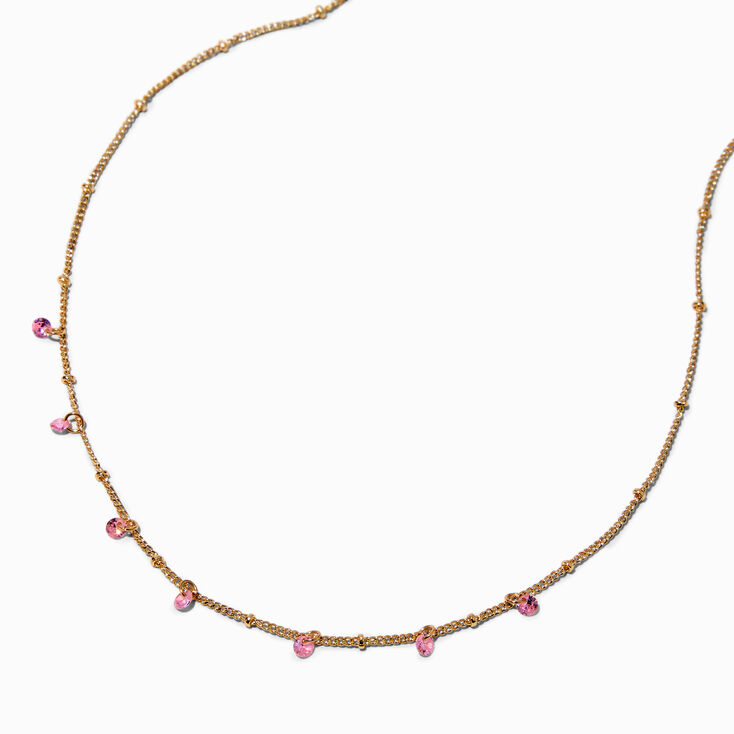 Pink Cubic Zirconia Confetti Charm Gold-tone Chain Necklace,