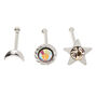 Sterling Silver 22G Crystal Celestial Nose Studs - 3 Pack,