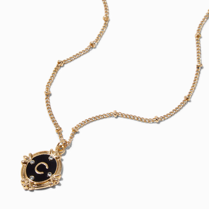 Gold Antique Style Initial Pendant Necklace - C,