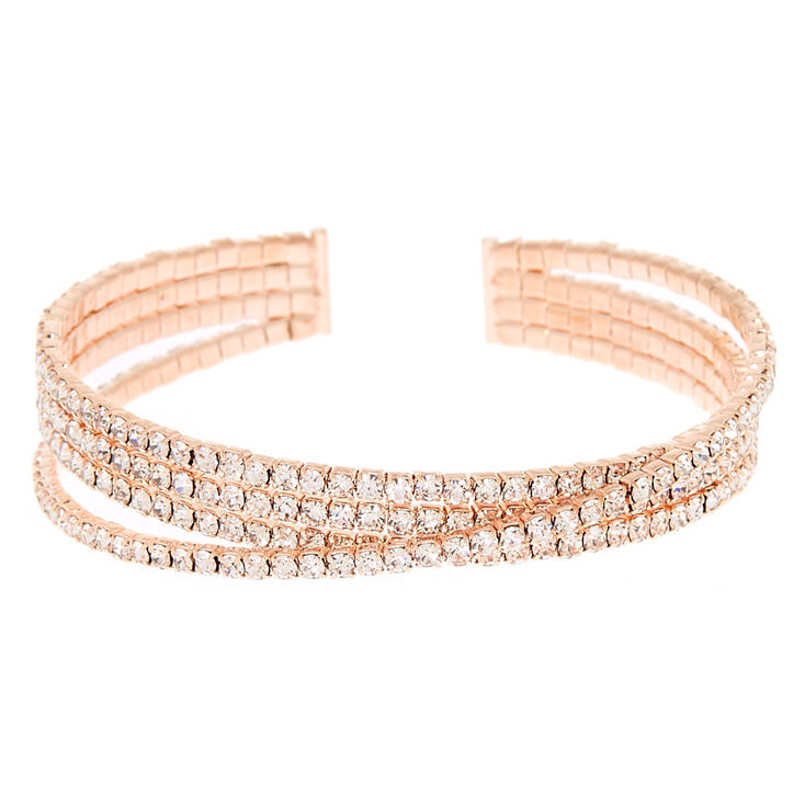 Rose Gold Rhinestone Diagonal Cuff Bracelet,