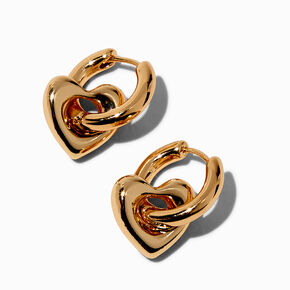 Gold-tone Heart 10MM Hinge Hoop Earrings ,