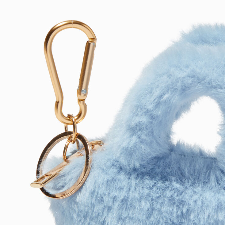 Blue Furry Mini Tote Bag Keychain,