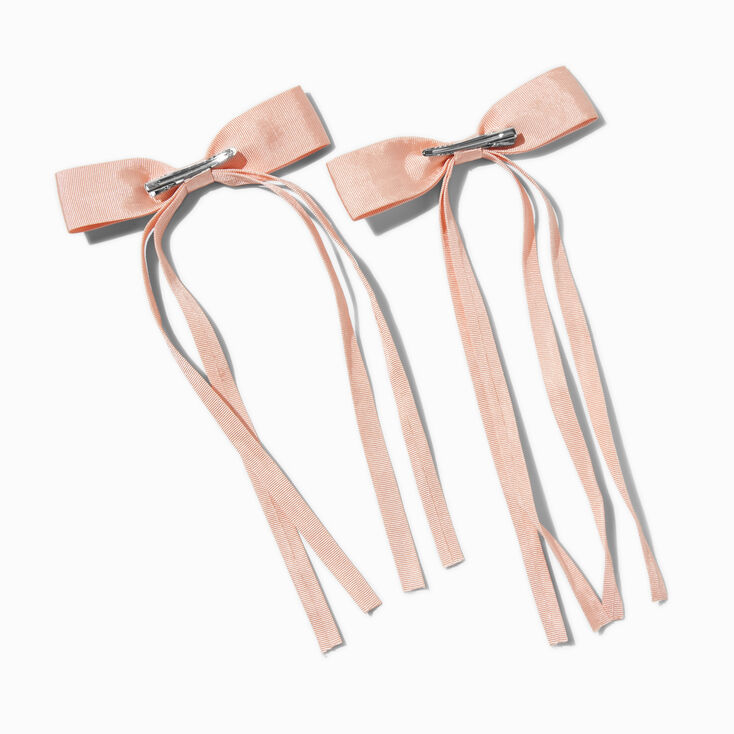 Blush Pink Grosgrain Ribbon Long Tail Hair Bow Clips - 2 Pack,