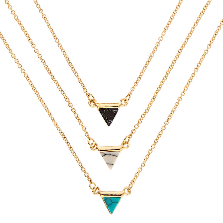 3 Pack Gold-Tone Marble Triangle Necklaces,