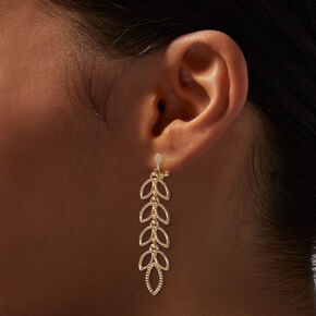 Gold-tone Textured Leaf 2&quot; Clip-On Drop Earrings,
