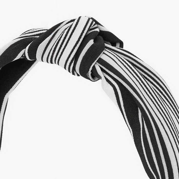 Black &amp; White Striped Knotted Headband,