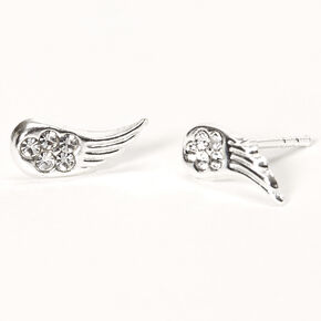 Sterling Silver Crystal Angel Wing Stud Earrings,