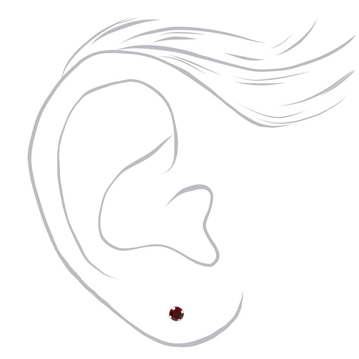 14kt White Gold 3mm January Garnet Crystal Ear Piercing Kit with Ear Care Solution,