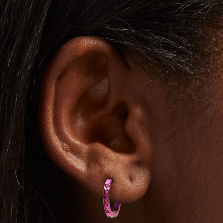 Titanium 12MM Pink Anodized Crystal Hoop Earrings,