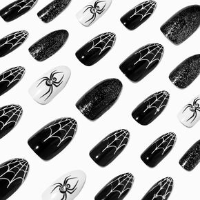 Spiders &amp; Webs Glow in the Dark Press On Faux Nail Set - 24 Pack,