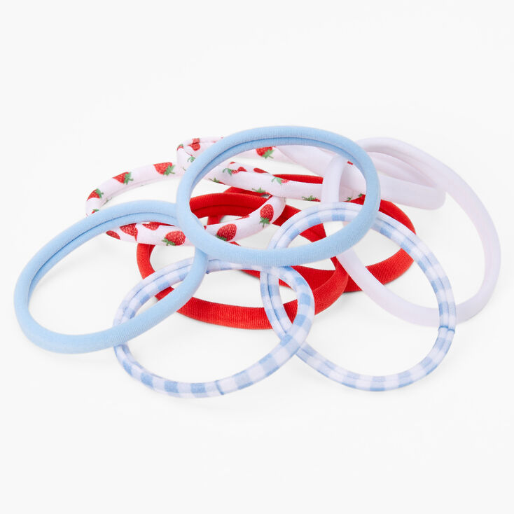 Blue Gingham Strawberry Rolled Hair Ties - 10 Pack,