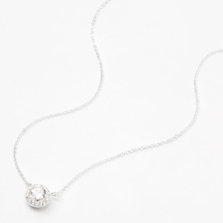 Silver Round Halo Cubic Zirconia Pendant Necklace,