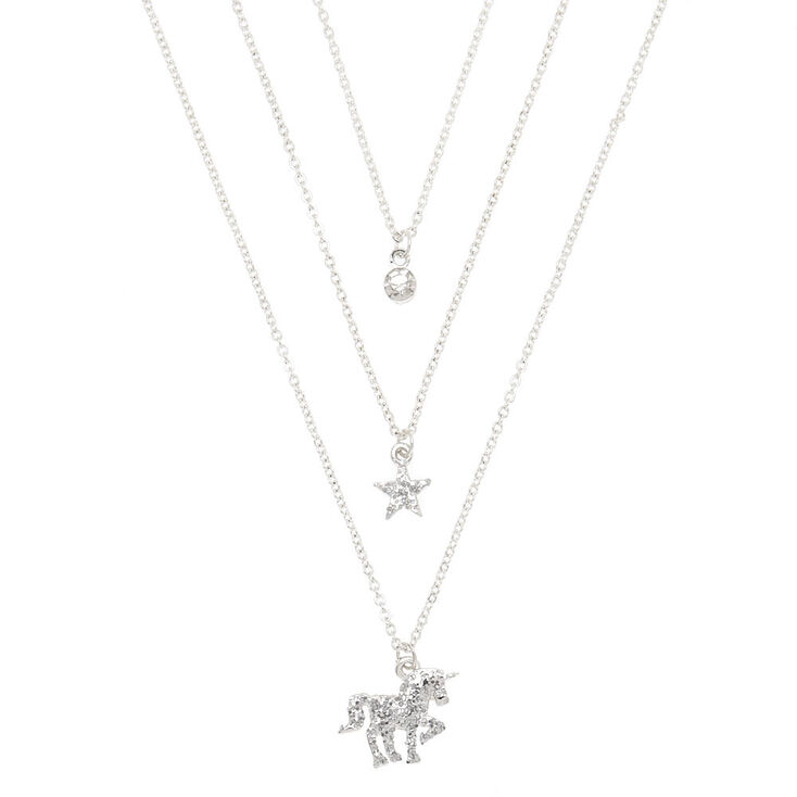 Silver Glitter Unicorn Pendant Necklaces - 3 Pack,