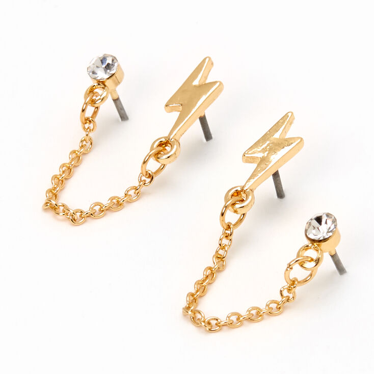 Gold Lightning Bolt Crystal Connector Chain Stud Earrings Icing Us