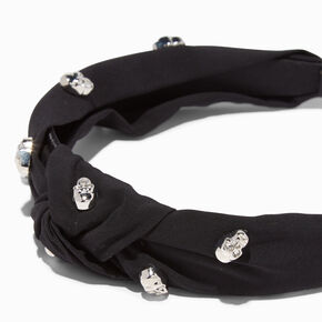 Beaded Skulls Black Knotted Headband,