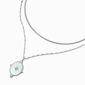 Silver-tone Stainless Steel Oval Pedant Multi-Strand Necklace,